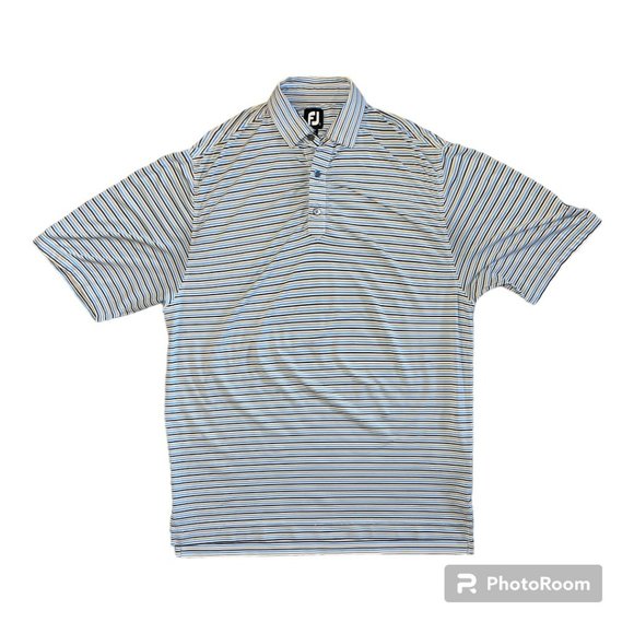 Footjoy Men's Blue, Beige & Black Striped 3 Button Polo, Size M - Picture 1 of 7